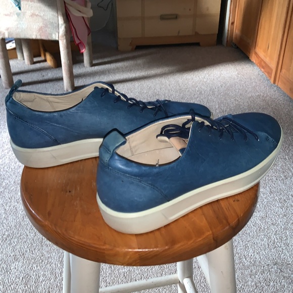 Ecco Shoes Ecco Soft Blue Leather Rubber Sole Sneaker Boat Shoe Men